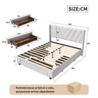 Cama tapizada con cajones de almacenamiento y somier de láminas, diseño capitoné en tela de lino, beige, 140x200 cm / 160x200 cm - details 1