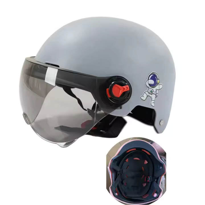 Casco De Motocicleta Para Hombres Y Mujeres Seguridad Anti-UV Con Gafas Adecuado Para Bicicletas Y Scooters Electrónicos Estilo Medio Peso Ligero Material ABS+PC - 1