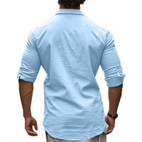 Camisa informal de manga larga de color liso para hombre, camisa playera de algodón con solapa y botones, de manga larga - details 18