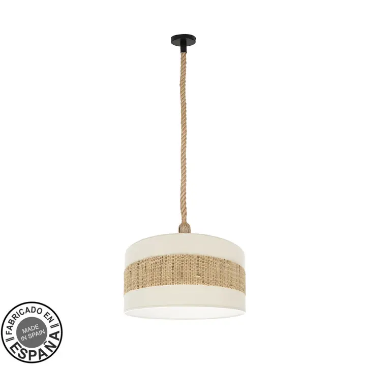 Fabrilamp - Colgante Nicaragua 1xe27 Blanco/natural 30d , con pantalla de diseño de tela de lino y cañizo blanco - 1
