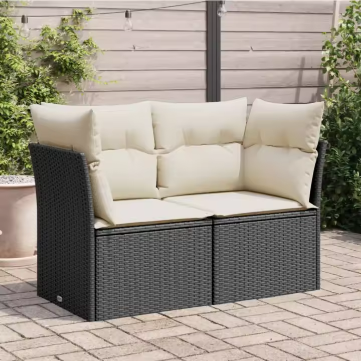 vidaXL Sofá de jardín con cojines de 2 plazas ratán sintético beige en color beige y crema/Gris claro/Negro y más | acolchados duraderos para sofás de jardín terraza exterior - 1