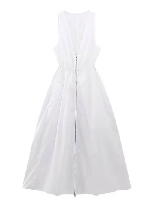 Vestido Midi De Punto TRAF Para Mujer Estilo Vintage Con Cierre De Cremallera Y Cintura Elástica Vestido Sin Mangas A-Line Casual - 1