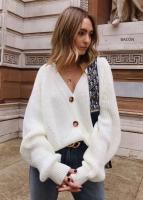 Cardigan Gris Para Mujer Suéter Suave Y Cómodo Con Botones V-Neck Estilo Vintage Adecuado Para Otoño E Invierno - details 3