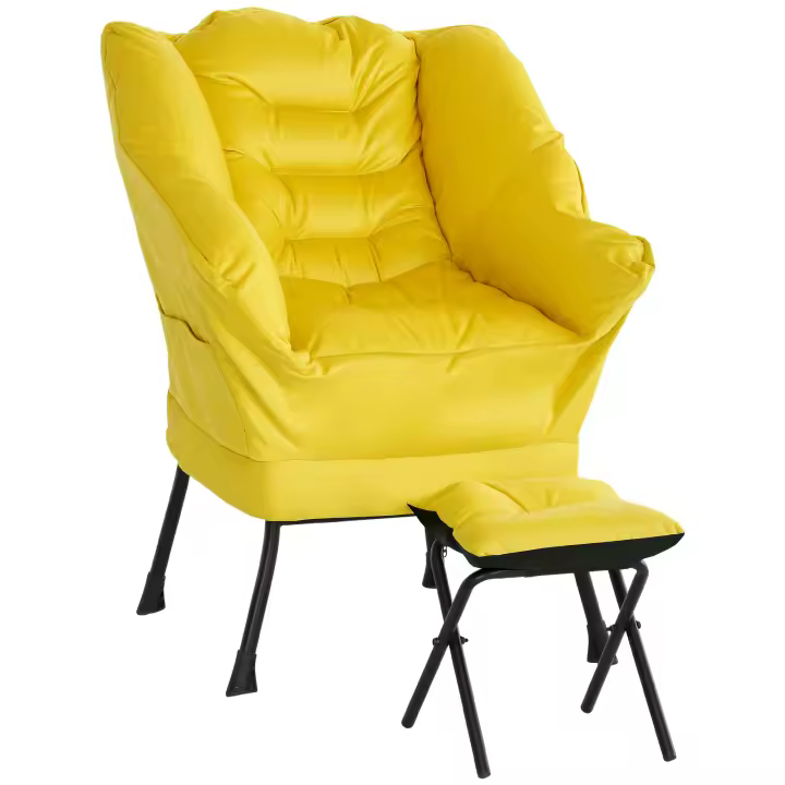 HOMCOM Sillón de Salón con Otomana Sillón de Relax Sillón para Lectura con Bolsillos Laterales y Patas de Acero para Sala de Estar Dormitorio - 1