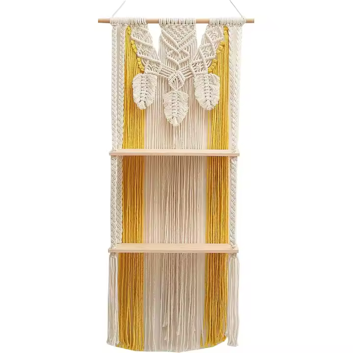 Tapiz tejido de pared de macrame, decoración Boho, 16x39 pulgadas macrame pared arte tejido a mano tapices de pared decoración de pared para sala de estar dormitorio - 1