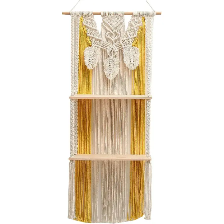 Tapiz tejido de pared de macrame, decoración Boho, 16x39 pulgadas macrame pared arte tejido a mano tapices de pared decoración de pared para sala de estar dormitorio - 1