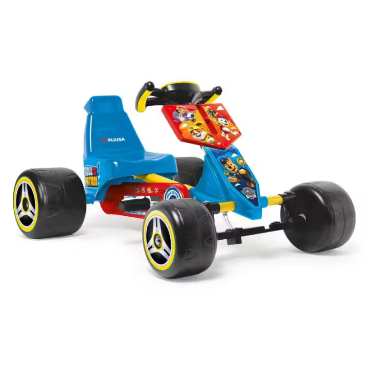 INJUSA - Go Kart Infantil a Pedales Special | Kart para Niños de 2 a 4 Años | Asiento con Respaldo | Piñón Fijo | Ruedas Anchas de Plástico | Chasis Metálico | Decoración de La Patrulla Canina | Licencia Oficial Paw Patrol | Color Azul y Rojo - 1