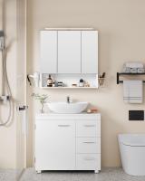 Mueble bajo lavabo para baño blanco, 3 cajones, 2 compartimentos, apto para lavabos de pie, con pedestal - details 1