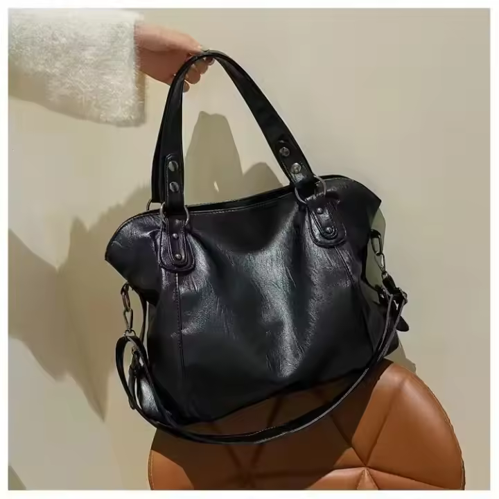 Bolso De Hombro Para Mujer En Cuero PU Gran Capacidad Bolso Cruzado Casual Retro De Color Sólido Para Viaje Y Compras - 1