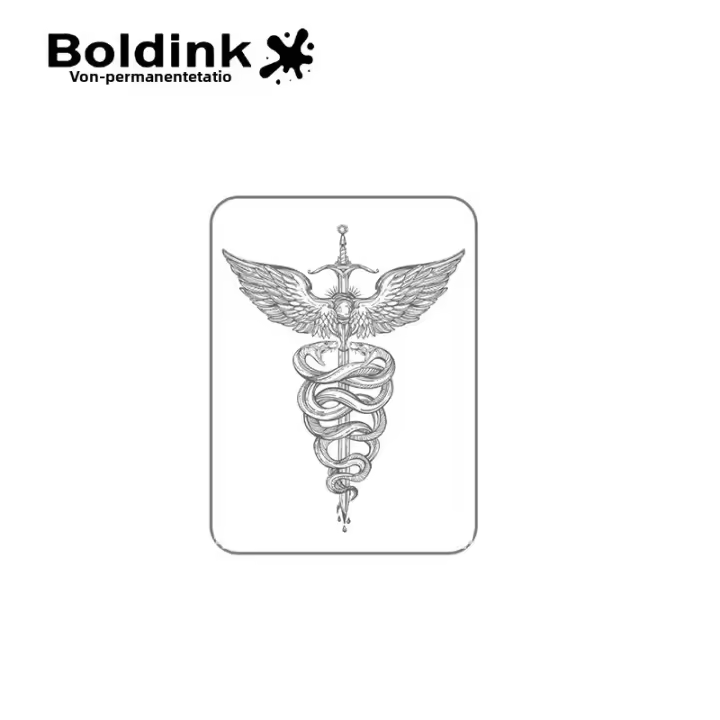 Tatuaje Temporal Boldink Diseño De Caduceo Con Espada Nueva Tecnología Magia Impermeable Adhesivo Semi Permanente Duración 15 Días - 1