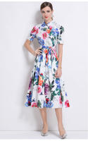 Vestido De Verano Para Mujer Con Cuello Torcido Y Manga Corta Estampado Vestido De Encaje Casual De Medio Tamaño Polyester - details 4