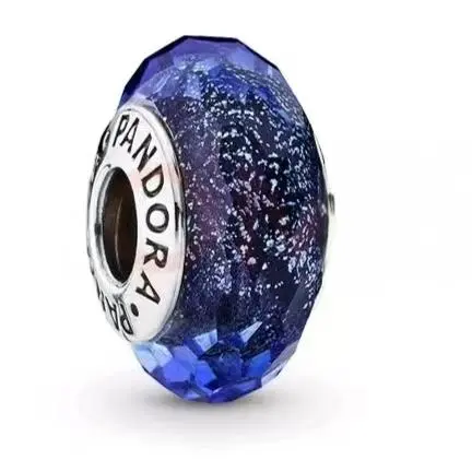 Charm Pandora de Cristal Azul en Plata de Ley 925 con forma de Flor transarente multicolor para pulsera y collar de Mujer. Regalo de joyería. - 1