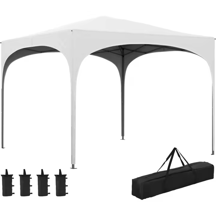 Carpa Plegable 3x3 m Cenador de Jardín Altura Ajustable con Bolsa de Transporte Impermeable Anti-UV y Bolsas de Arena Gazebo para Exteriores Jardín Patio Blanco - 1