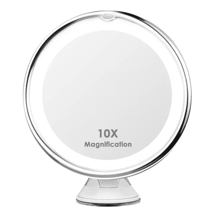 Espejo de aumento con iluminación LED, aumento de 10x, lechón Fuerte, Espejo de maquillaje, Espejo de afeitar con iluminación antideslumbante, giratorio 360 ° - 1