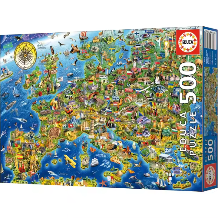 Educa - Puzzle de 500 Piezas para Adultos | Mapa de Europa. Incluye Pegamento Fix Puzzle. A Partir de 11 años - 1