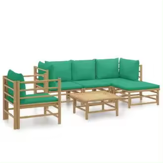 VIDAXL 3155147 set de sofás con reposapiés y silla para jardín de 6 piezas de madera con cojines de color verde vida xl - 1