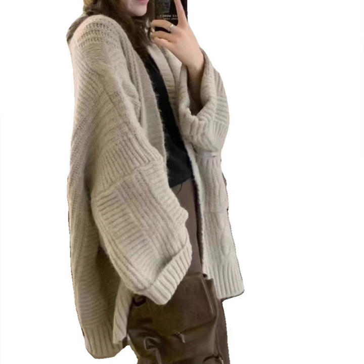 Cardigan De Invierno Para Mujer Con Bolsillos Suéter Knit Casual De Color Sólido Cuello Redondo Manga Larga Abrigo Grueso De Medio Tamaño Para Otoño