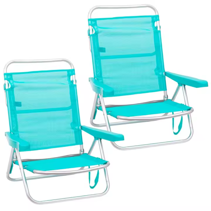 Pack de 2 sillas de playa bajas reclinables 4 posiciones convertibles en tumbona de aluminio y textileno Lola Home - 1