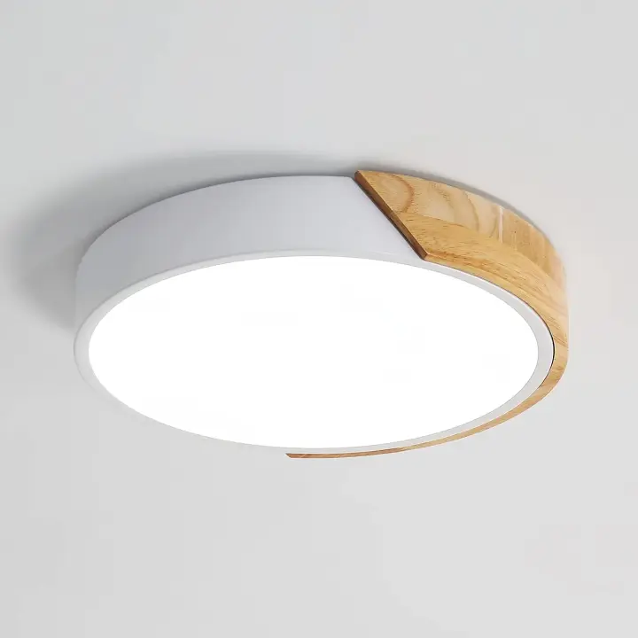 Lámpara de techo LED de madera redonda de 18 W, luz de techo para iluminación interior 6000 K (blanco frío), lámpara de techo moderna de Ø30 x 5 cm para baño, dormitorio, cocina, salón, comedor, oficina (blanco) [Clase energética E] - 1
