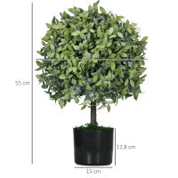 HOMCOM Juego de 2 Árboles de Té Artificiales 55 cm Planta Artificial con 343 Hojas Musgo y Maceta Planta Artificial Decorativa para Interior y Exterior Hogar Salón Oficina Verde - details 2