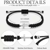 Pareja De Pulseras Cruzadas De Acero Inoxidable Ajustable En Blanco Y Negro Regalos Para Parejas Pulseras Tejidas De Algodón - details 0