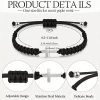 Pareja De Pulseras Cruzadas De Acero Inoxidable Ajustable En Blanco Y Negro Regalos Para Parejas Pulseras Tejidas De Algodón - details 0