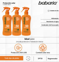 Babaria Pack 3x Spray Corporal Aloe SPF50: Spray Protector Solar Hidratante, Cicatrizante, Regenerador y Resistente al Agua - details 0