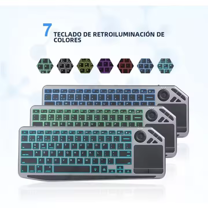 Teclado Inalámbrico Bluetooth 2.4G Con Touchpad Y Retroiluminación De 7 Colores Para Smart TV iOS iPhone/IPad Teclado Recargable De 78 Teclas Estilo Ergonómico Multifuncional - 1