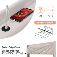 Cama tapizada Cama individual Caja de Cama con función de carga USB C Cabecero, Cama de almacenamiento Marco de Cama de Lino Cama Juvenil 90x200 with somier (Con colchón) - details 5