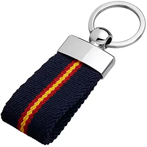 AUTOZOCO Llavero lona bandera de España, Llavero de tela con bandera española, Llavero con diseño de la bandera de España, Llavero patriótico, Llavero artesanal de España, Longitud total 11 cm, Azul - 1