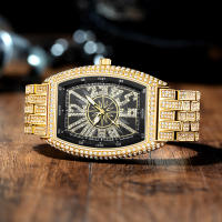 Reloj De Lujo Para Hombre Con Cristales Iced-Out Tonneau Dorado Reloj De Cuarzo Con Pulsera De Acero Inoxidable Moda Diamante Analog Clock - details 10