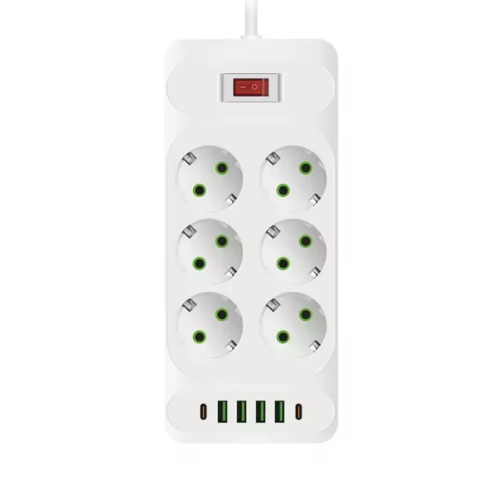 2m-Regleta De Enchufes Con 6 Tomas De Corriente Para Europa Con Interruptor, Enchufes De CA Y 4 Puertos De Carga Rápida USB Y 2 Tipo-C PD, 2500W/10A,La Oficina, El Dormitorio Y La Sala De Juegos, Protector Contra Sobretensiones - 1