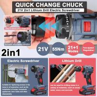Destornillador Eléctrico Recargable 21V Brushless 2 En 1 Con Impacto Herramienta Eléctrica De 55Nm 2 Velocidades Sin Cable Para DIY En El Hogar - details 7