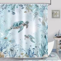 Cortina de Ducha Tortuga Marina Océano Azul Bajo El Mar Cortinas de Baño de Poliéster Impermeable Antimoho Lavable Cortina Ducha 180x200 cm con 12 Ganchos - details 1