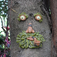 Estatua De Árbol Riómano Para Jardín Patio Exterior Escultura De Rostro Divertido Y Encantadora En Resina Estilo Antiguo - details 2