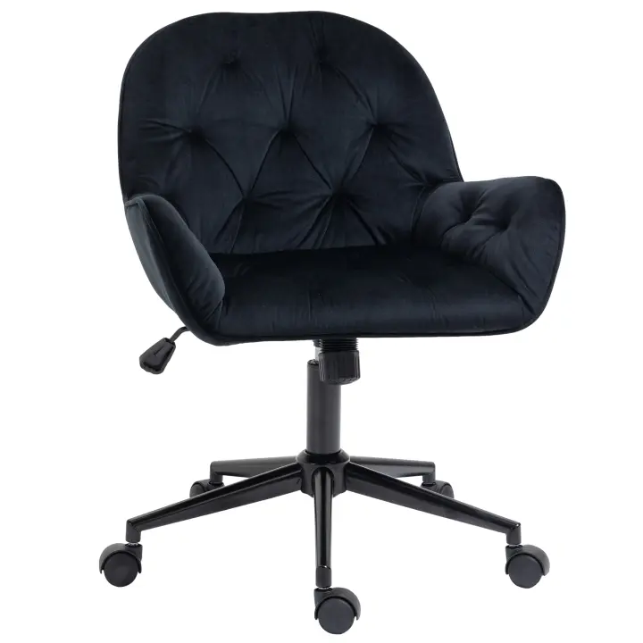 Vinsetto silla de oficina silla giratoria silla de oficina silla ejecutiva de altura regulable silla de escritorio sillón de oficina poliéster aterciopelado negro 60 x 61 x 81-91 cm - 1