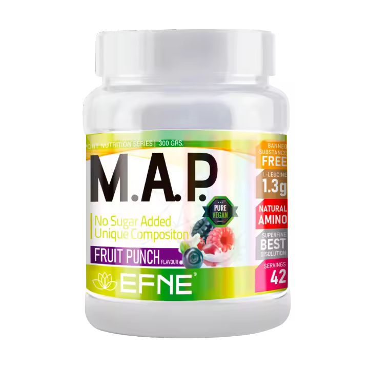 EFNE NUTRICIÓN DEPORTIVA AMINOÁCIDOS ESENCIALES M.A.P. (Sabor Frutas del Bosque) Aportar energía en casos de déficit de nutrientes. Ideal en entrenamiento en ayunas. Optimizar el recambio proteico. Mayor reparación del tejido muscular - 1