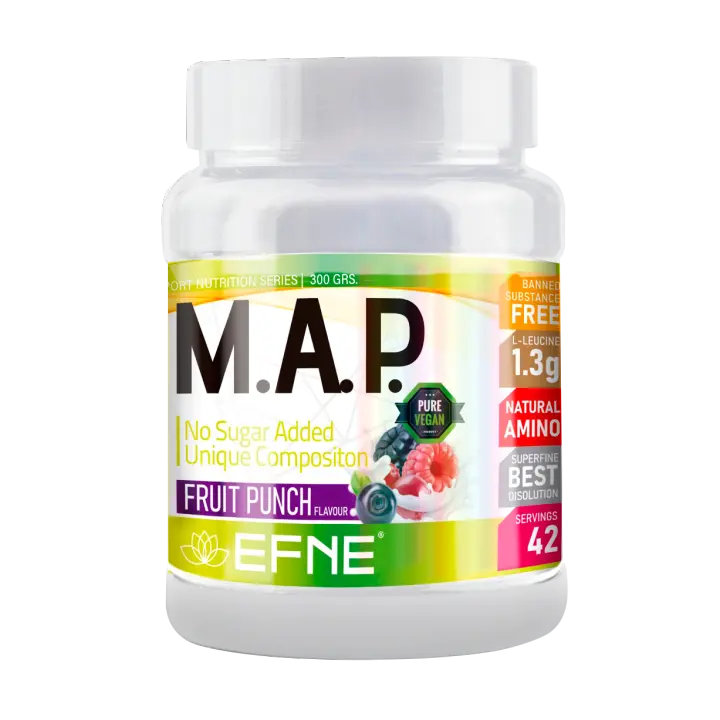 EFNE NUTRICIÓN DEPORTIVA AMINOÁCIDOS ESENCIALES M.A.P. (Sabor Frutas del Bosque) Aportar energía en casos de déficit de nutrientes. Ideal en entrenamiento en ayunas. Optimizar el recambio proteico. Mayor reparación del tejido muscular - 1