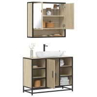vidaXL Juego de muebles de baño 2 pzas madera contrachapada en color Negro/Roble ahumado/Marrón roble y más | almacenamiento funcional diseño moderno para baño dormitorio sala - details 3