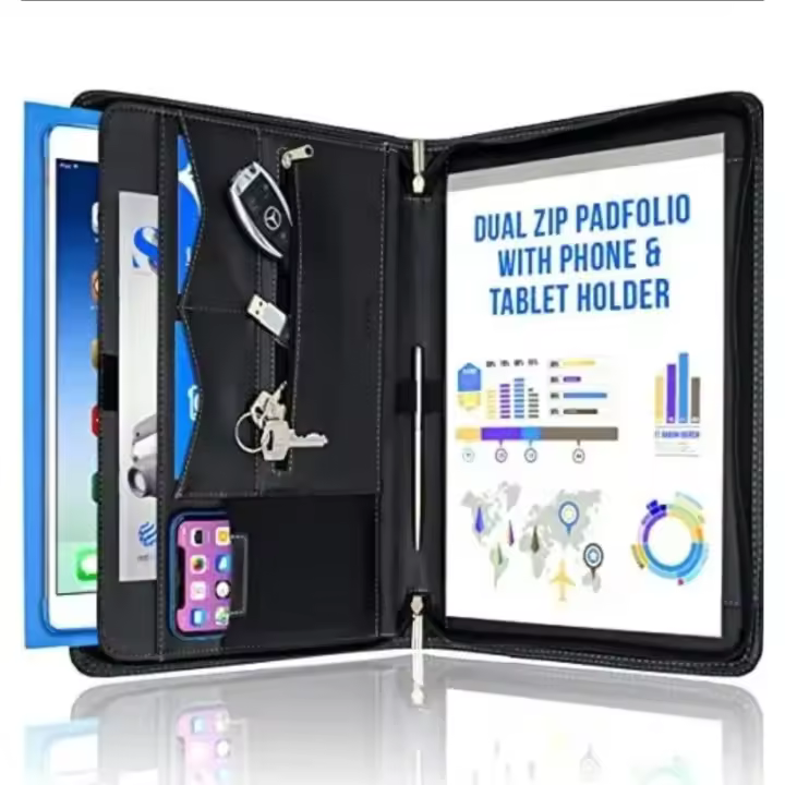 Organizador de cuero sintético carpeta de cartera con cremallera STYLIO. Entrevi - 1