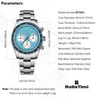 Reloj De Cuarzo Para Hombre RollsTime Panda Con Cronógrafo Bisel Cerámico Espejo De Zafiro Resistente Al Agua Y Choque Regalo Para Hombre - details 2