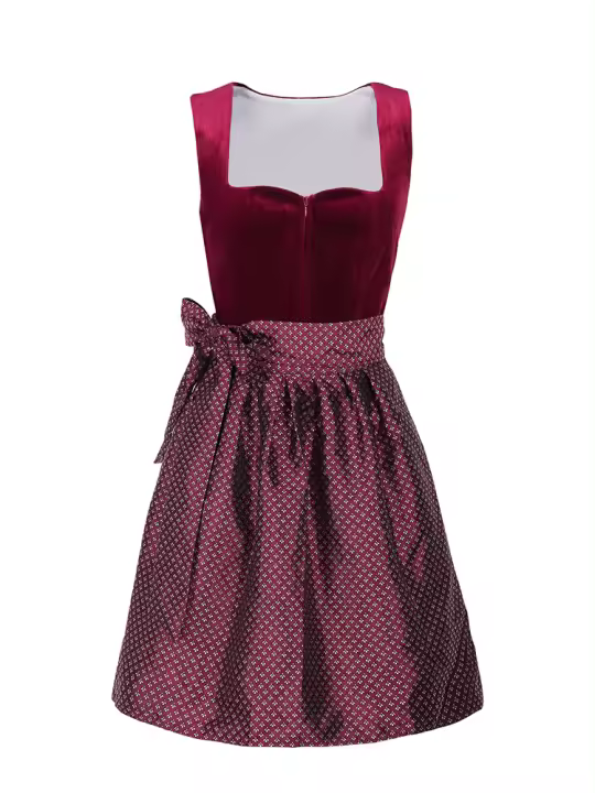 Vestido Mido Rojo De Fiesta Oktoberfest Para Mujer Vestido Dirndl Con Encaje Adecuado Para Halloween Y Oficina Estilo Elegante - 1