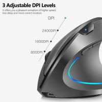Ratón Vertical Inalámbrico Recargable Ergonómico, 3 Niveles de DPI, Luz Fluente RGB, Juguete Sin Cable - details 3