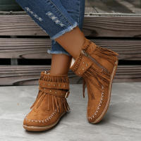 Botines De Otoño Para Mujer Zapatos Planos Botas De Tobillo Retro En Cuero Suelto Con Borlas Punta Redonda Suave Casual - details 21