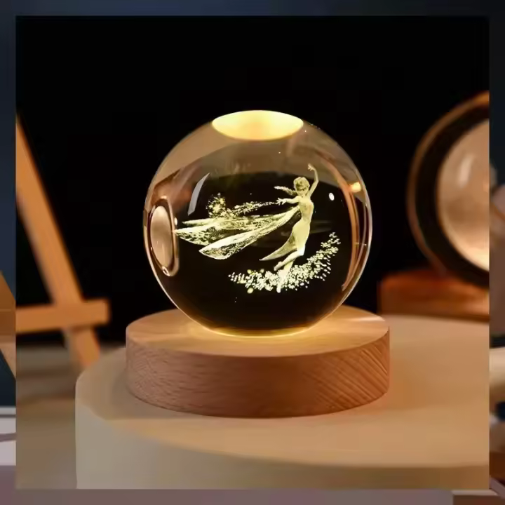 Lámpara De Noche Cristal Galaxia Planetaria Luz Brillante Decoración Para El Hogar Regalo De Navidad Luz De Mesa LED Redonda - 1