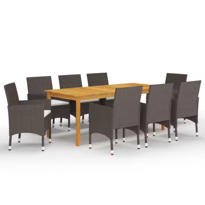 vidaXL Juego de comedor de jardín de 9 piezas marrón - 1