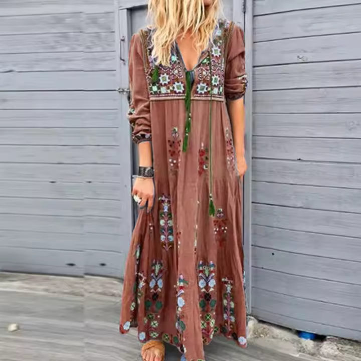 Vestido Largo Bohemio Para Mujer 2023 Otoño Playa Ropa Casual Elegante Maxi Vestido Floral Estilo Y2K Vestido De Talla Grande - 1