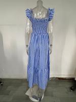 Vestido Elegante De Verano Para Mujer Con Patrón De Cuadros Y Suspensión Elástica Ajuste Suave Sin Mangas Cuello Abierto Longitud Hombro a Tobillo - details 5