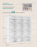 Zapatero Modular de Plástico con 12 Compartimentos y Puertas - Estantería de 32x124.4x124.6 cm, Marco de Acero, Paneles de Plástico, Color Blanco - details 7