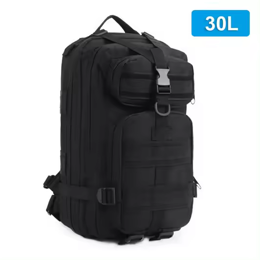 Mochila Táctica Militar Multifuncional de Gran Capacidad, Bolsa de Senderismo para Camping al Aire Libre, Mochilas para Hombres y Mujeres, con Bolsa de Taza (Negro, 30L) - 1